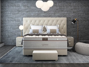 Двуспальная кровать Luxe/Podium M 160х200, Флок (Велсофт Бежевый) в Костроме