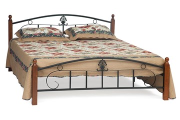 Кровать с основанием РУМБА (AT-203)/ RUMBA дерево гевея/металл, 140х200 см (double bed), красный дуб/черный в Костроме