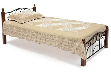 Кровать односпальная AT-808 дерево гевея/металл, 90*200 см (Single bed), красный дуб/черный в Костроме