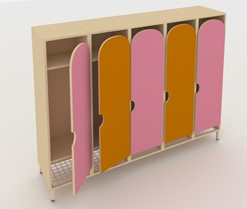 Распашной детский шкаф ШГС5 Беж +Оранжевый + Розовый в Костроме