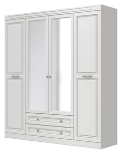Шкаф четырехдверный в спальню Олимп ШР-4 (Белый) 2 зеркала в Костроме
