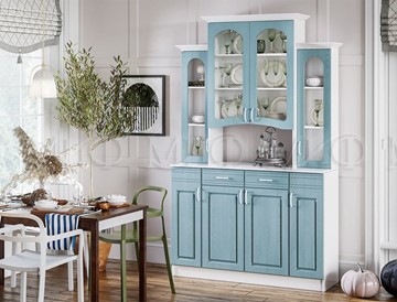 Кухонный шкаф Констанция 4-х створчатый, голубой в Костроме