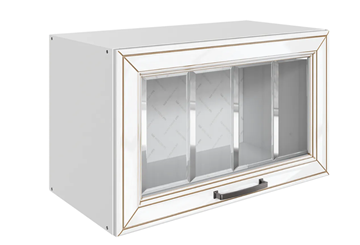 Кухонный навесной шкаф Атланта L600 Н360 (1 дв. рам.) эмаль (белый/белый глянец патина золото) в Костроме