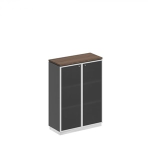 Шкаф для документов средний со стеклянными дверьми в рамке Bravo, дуб гладстоун/антрацит премиум (90х40х124,6) в Костроме