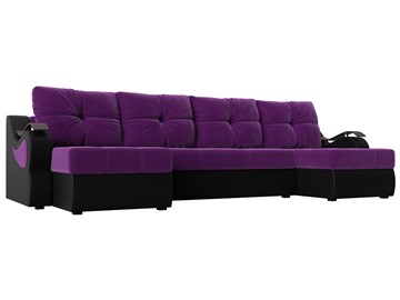 П-образный диван Меркурий П, Фиолетовый/черный (вельвет/экокожа) в Костроме