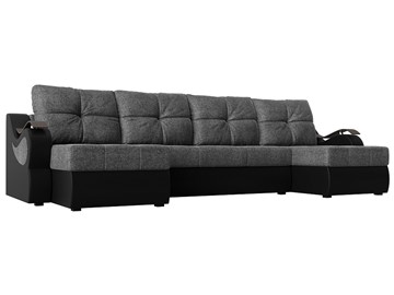 П-образный диван Меркурий П, Серый/черный (рогожка/экокожа) в Костроме