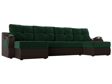 П-образный диван Меркурий П, Зеленый\Коричневый (Велюр\Экокожа) в Костроме