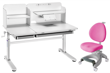 Комплект парта + кресло Iris II Grey + Cielo Pink + чехол для кресла в подарок в Костроме