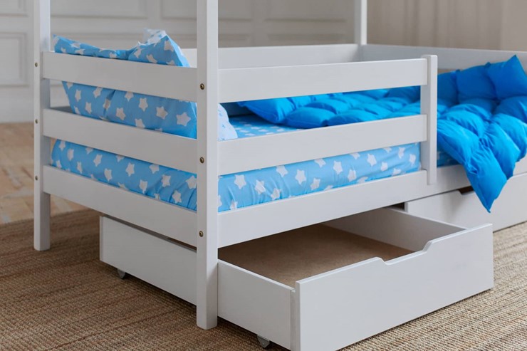Двухэтажная детская кровать Домик с ящиками, цвет белый в Костроме - изображение 3