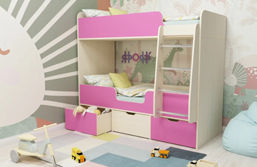 Детская двухэтажная кровать Малыш двойняшка 70х160, корпус Дуб молочный, фасад Розовый в Костроме