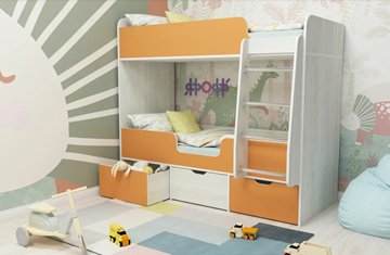 Двухэтажная детская кровать Малыш двойняшка 70х160, корпус Винтерберг, фасад Оранжевый в Костроме