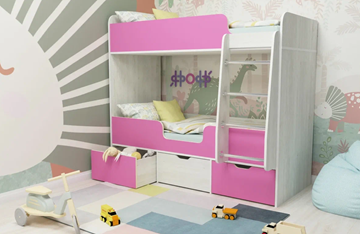 Детская 2-этажная кровать Малыш двойняшка 70х160, корпус Винтерберг, фасад Розовый в Костроме