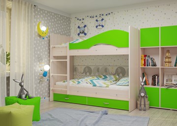 Детская двухэтажная кровать Мая на щитах, корпус Млечный дуб, фасад Салатовый в Костроме - предосмотр 2