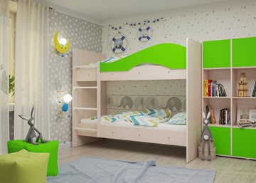 Детская двухэтажная кровать Мая на щитах, корпус Млечный дуб, фасад Салатовый в Костроме - предосмотр 1