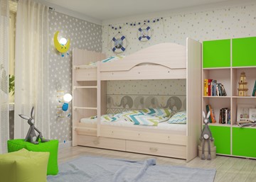 Двухъярусная кровать Мая на щитах со шкафом и ящиками, цвет Млечный дуб в Костроме - предосмотр 1