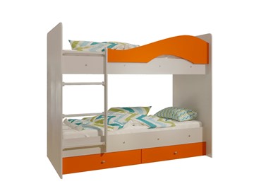 Двухэтажная детская кровать Мая с 2 ящиками на щитах, корпус Млечный дуб, фасад Оранжевый в Костроме - предосмотр 4