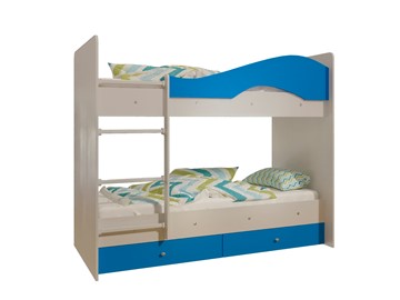 Детская 2-этажная кровать Мая с 2 ящиками на щитах, корпус Млечный дуб, фасад Синий в Костроме - предосмотр 4