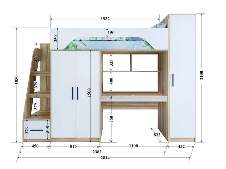 Кровать-чердак с шкафом Тея, каркас Ясень, фасад Белый в Костроме - изображение 2