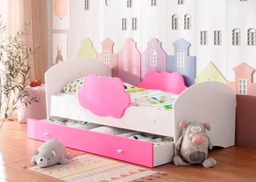 Кровать детская Тучка с ящиком, корпус Белый, фасад Розовый в Костроме