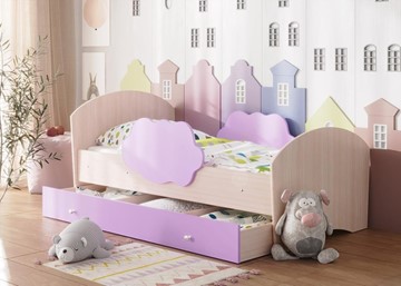 Детская кровать с бортиками Тучка с ящиком, корпус Дуб млечный, фасад Ирис в Костроме