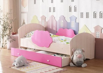 Кровать детская Тучка с ящиком, корпус Дуб млечный, фасад Розовый в Костроме