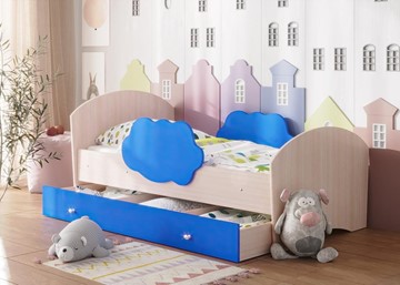 Детская кровать Тучка с ящиком, корпус Дуб млечный, фасад Синий в Костроме