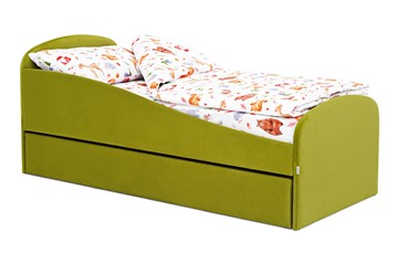 Мягкая кровать с ящиком Letmo оливковый (велюр) в Костроме