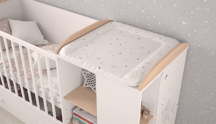 Кроватка-трансформер с комодом POLINI Kids French 800 TEDDY Белый / Дуб пастельный в Костроме - изображение 6
