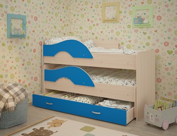 Двухъярусная детская кровать Радуга 1.6 с ящиком, корпус Млечный дуб, фасад Синий в Костроме