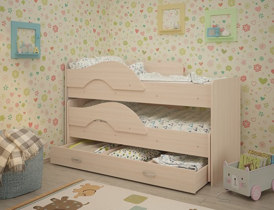 Детская 2-этажная кровать Радуга 1.6 с ящиком, цвет Млечный дуб в Костроме - изображение