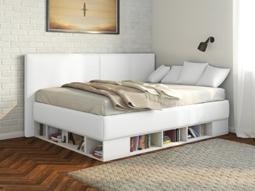 Подростковая кровать Lancaster 1, 140х200, ЛДСП белая, экокожа белая в Костроме