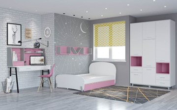 Комплект мебели для детской POLINI Kids Mirum №4 Белый / Серый / Розовый в Костроме