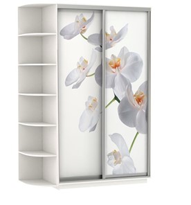 Шкаф Хит, 1500x600x2200, фотопечать, со стеллажом, белая орхидея, белый снег в Костроме