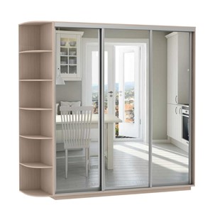 Шкаф 3-дверный Экспресс (3 зеркала), со стеллажом 2100х600х2200, дуб молочный в Костроме