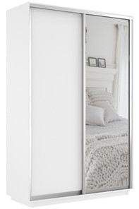 Шкаф 2-дверный Экспресс (ДСП/Зеркало) 1600х600х2400, белый снег в Костроме