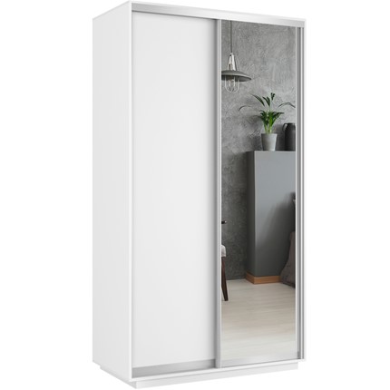 Шкаф 2-дверный Хит (ДСП/Зеркало), 1200x600x2200, белый снег в Костроме - изображение