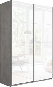 Шкаф двухдверный Прайм (Белое стекло/Белое стекло) 1400x570x2300, бетон в Костроме