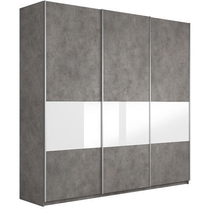 Шкаф 3-х створчатый Широкий Прайм (ДСП / Белое стекло) 2400x570x2300, Бетон в Костроме - изображение