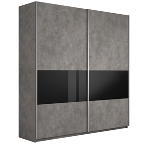 Шкаф 2-х створчатый Широкий Прайм (ДСП / Черное стекло) 2200x570x2300, Бетон в Костроме