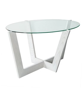 Овальный столик Оникс-6, Выбеленный дуб/Прозрачное стекло в Костроме