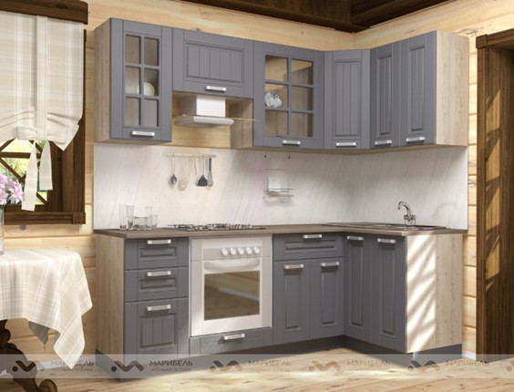 Модульная кухня Прованс 2200х1200, цвет Черный ясень/Дуб баррик в Костроме - изображение
