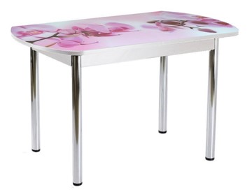 Кухонный стол раскладной ПГ-02СТФ белое/орхидея/39 прямые трубы хром в Костроме
