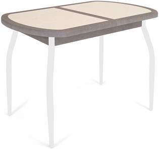 Кухонный стол раздвижной Будапешт-1 ПЛ (ноги белые, плитка бежевая/серый камень) в Костроме