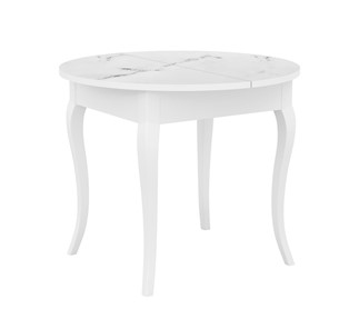 Кухонный раздвижной стол Dikline MR100 Белый/стекло белое мрамор сатин/ножки MC белые в Костроме