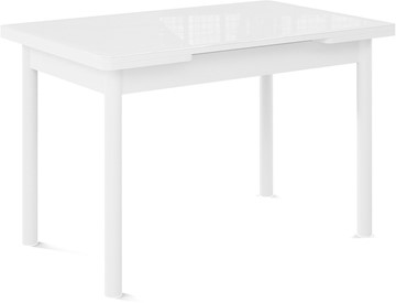 Кухонный стол раскладной Милан-1 EVO, ноги металлические белые, стекло белое/серый в Костроме