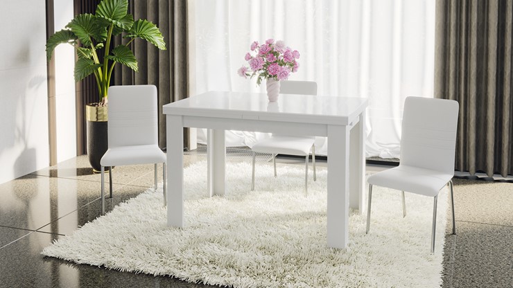 Кухонный раздвижной стол Норман тип 1, цвет Белый/Стекло белый глянец в Костроме - изображение 4