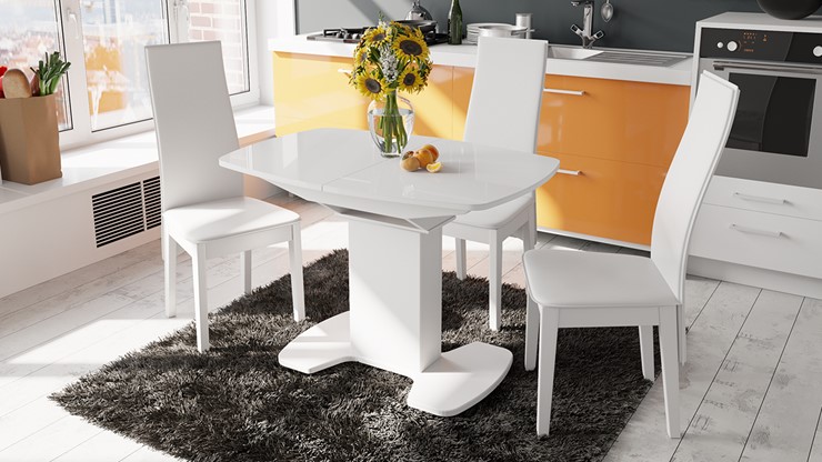 Кухонный раскладной стол Портофино (СМ(ТД)-105.02.11(1)), цвет Белый глянец/Стекло белое в Костроме - изображение 2