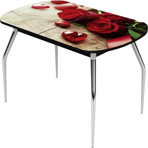 Раздвижной стол Ривьера исп.1 ноги метал. крашеные №24 Фотопечать (Цветы №33) в Костроме