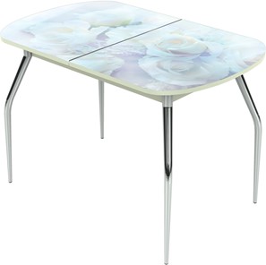 Кухонный раздвижной стол Ривьера исп.1 ноги метал. крашеные №24 Фотопечать (Цветы №36) в Костроме