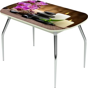 Раздвижной стол Ривьера исп.2 ноги метал. крашеные №24 Фотопечать (Цветы №18) в Костроме